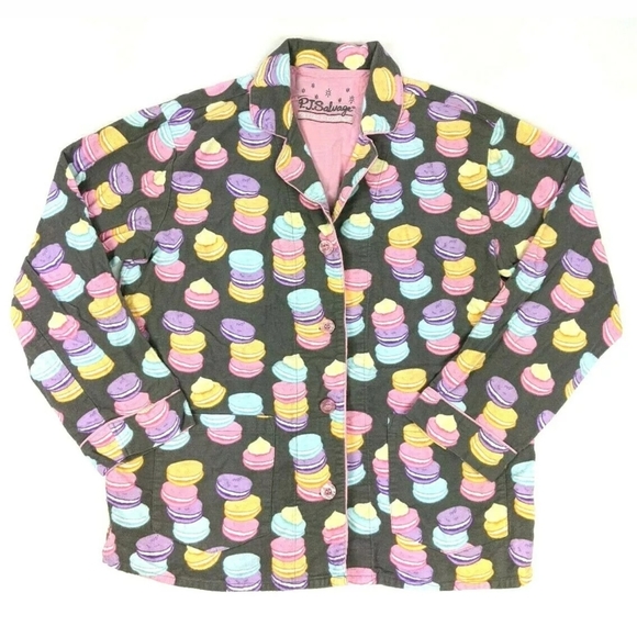 PJ Salvage Gray Button Flannel Pajamas Sleep Shirt - Picture 1 of 6